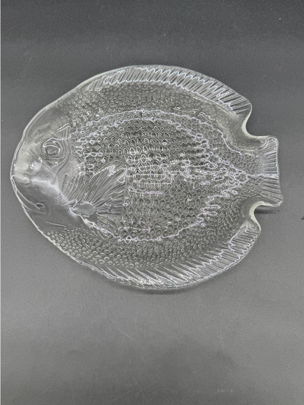 Arcoroc France Pressed Glass Fish Dish Plate Vintage 70s